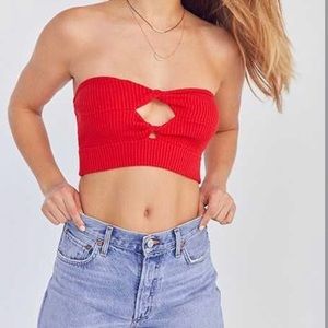 Kimchi Blue Red Twisted Strapless Top